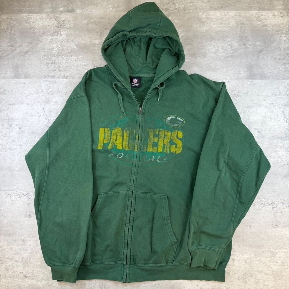 NFL Team Apparel Green Bay Packers Full Zip Hoodie Green Distressed Large